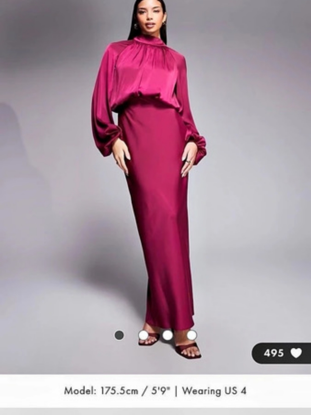 ASOS DESIGN Textured Blouson Maxi Dress with High Neck and Tie Back in Raspberry